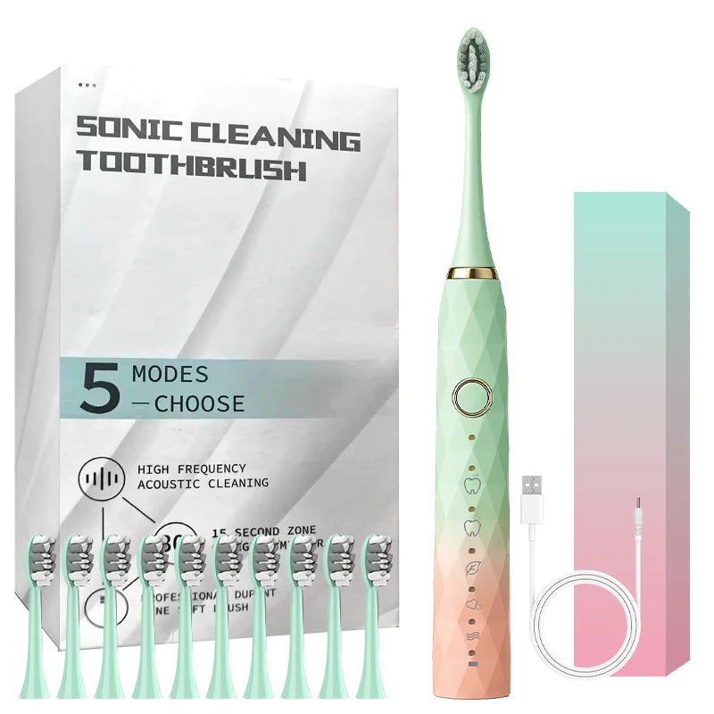Electric Toothbrush Rotary Cleaning Teeth Brush Waterproof Electronic Tooth Brush and Timer Rechargeable Toothbrush with 10 Head