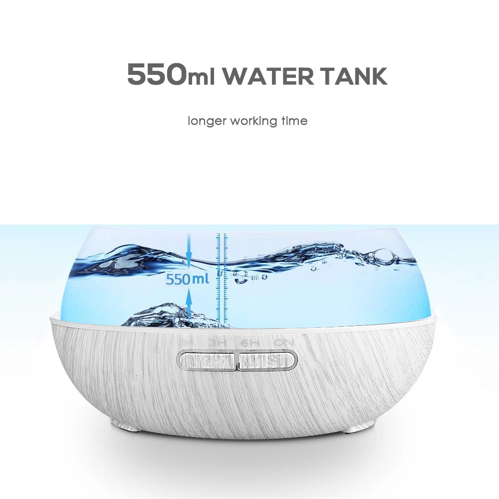 LED Light Ultrasonic Essential Oil Diffuser - With Remote Control & 6 Essential Oil Bottles, Quiet Cool Mist Humidifier