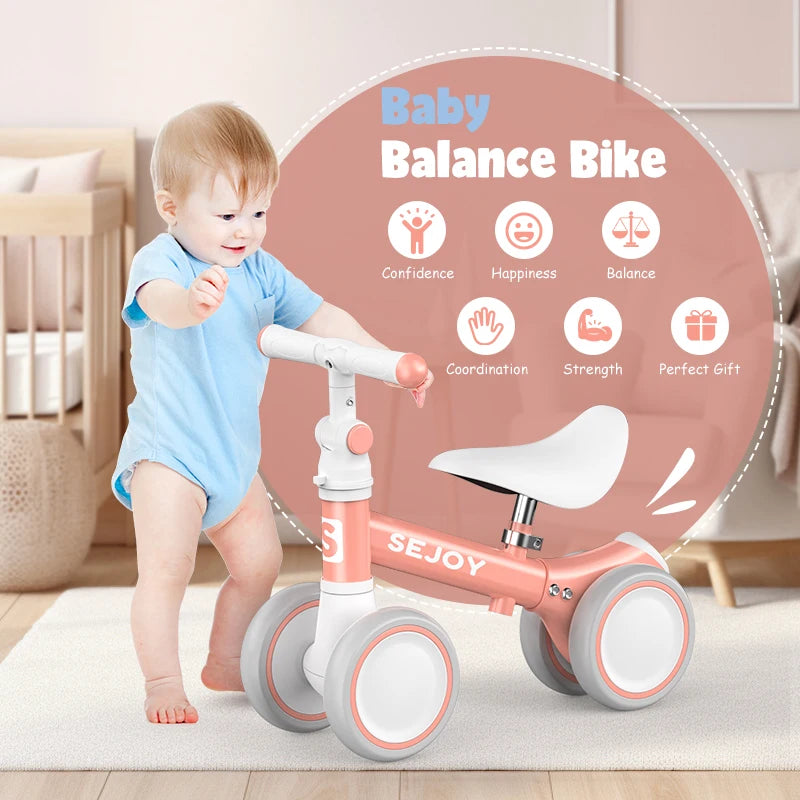 Sejoy Baby Balance Bike 4 Wheels For 10 To 36 Months Unisex Toddler First Bike Gift