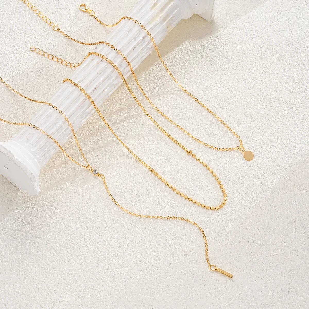 Three Piece Set Multi Layer Round Disco Coin Chain Necklace Trio For Women Gold Pendant Necklaces Trendy Party Jewelry