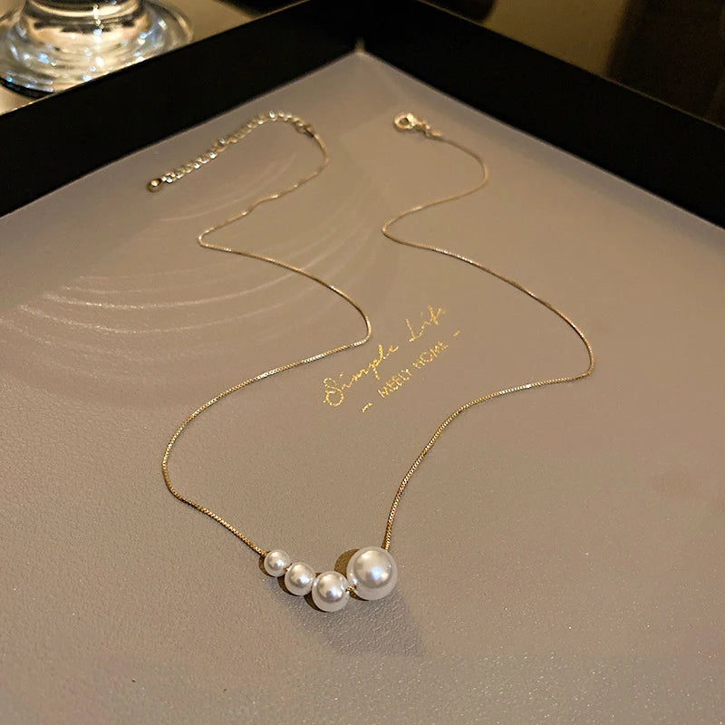 Imitation Pearl Chokers Necklaces for Women French Temperament Gold Plated Collar Chain Minimalist Trendy Party Jewelry Gift K1