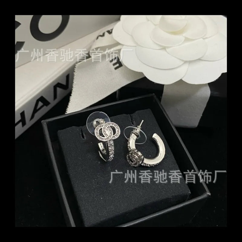 High Quality Silver Diamond Encrusted Earrings Small Exquisite Temperament Elegant Jewelry For Women