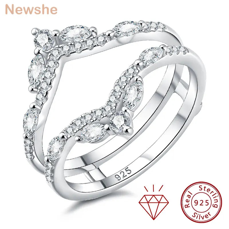 Newshe 925 Sterling Silver Moissanite/Zircons Wedding Ring Enhancers for Women Adjustable Crown Guard Band