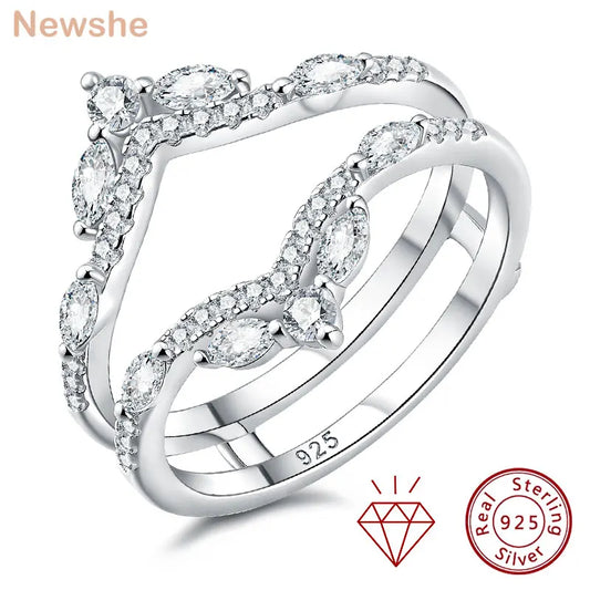 Newshe 925 Sterling Silver Moissanite/Zircons Wedding Ring Enhancers for Women Adjustable Crown Guard Band