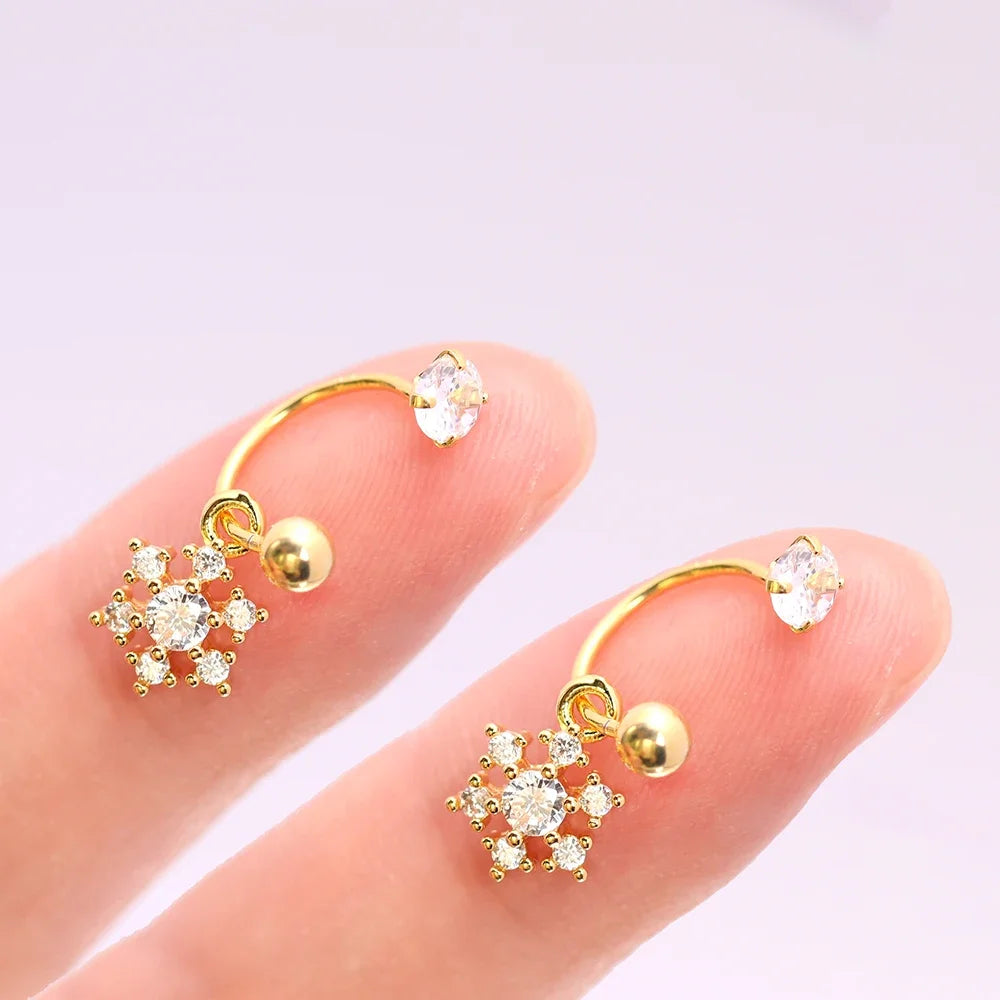 2PCS Stainless Steel Heart Cross Drop Earrings For Women Jewelry Set Helix Tragus Cartilage Daith Piercing