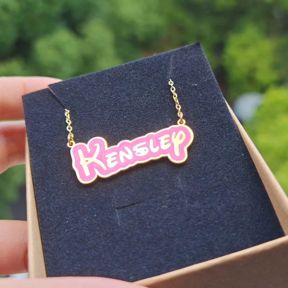 LeeChee Cute Font Custom Name Necklace Colorful Enamel Stainless Steel Pendant Gift For Girls