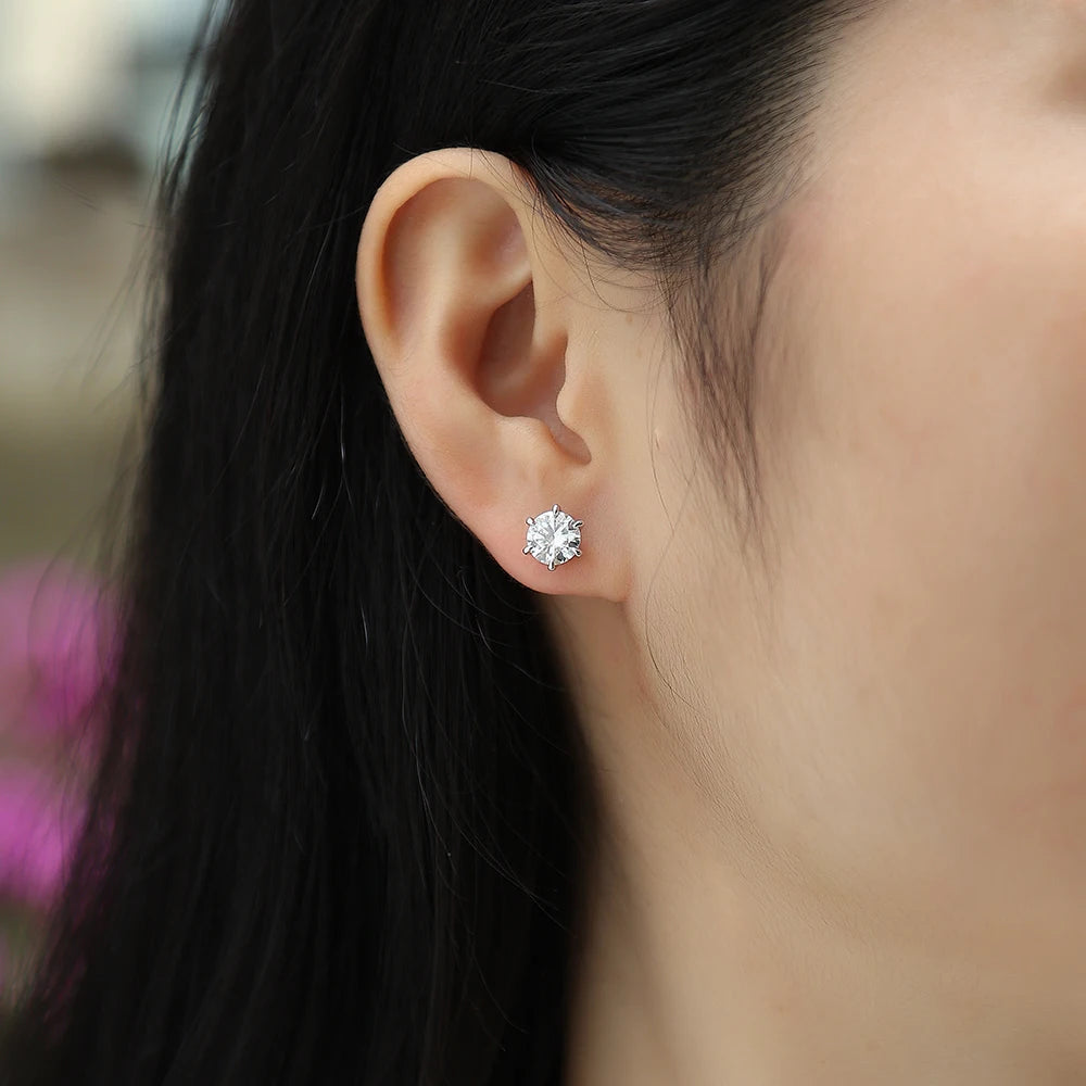 Moissanite Earrings 6 Prong Setting 925 Sterling Silver 18K Gold Plated D Color VVS Gift With GRA Certificate