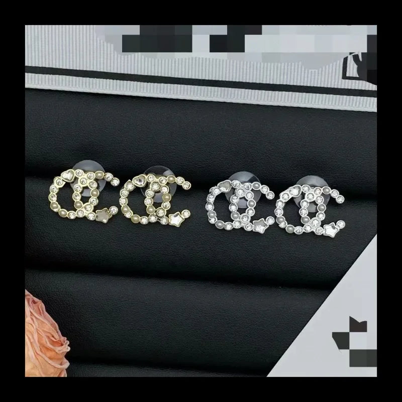 New Love Double Letter Stud Earrings, Fringed Stars Fashion Light Luxury Versatile Same Style