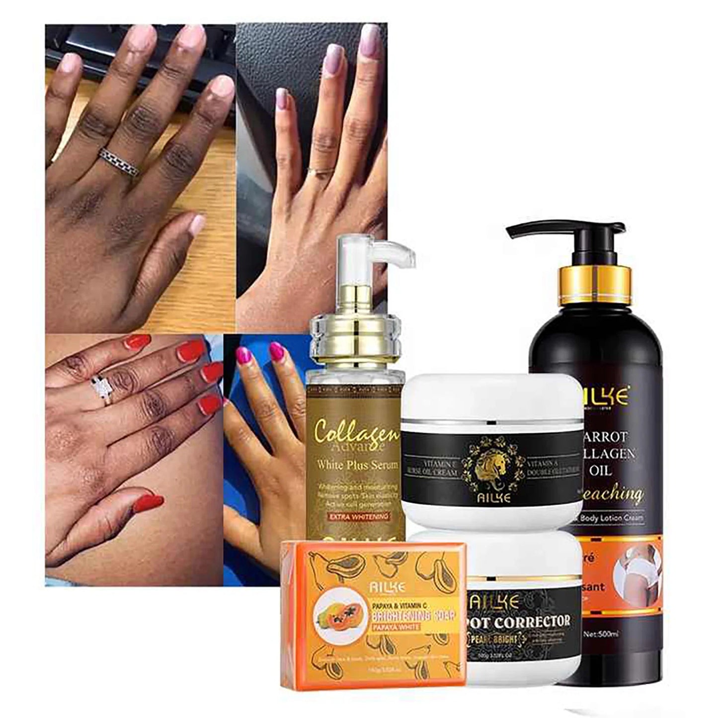 AILKE Collagen 5 In 1 Skin Care Kit For Face And Body Restore Elasticity Brighten And Even Skin Tone