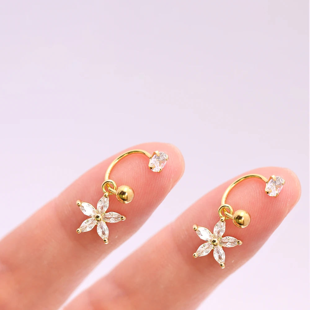 2PCS Stainless Steel Heart Cross Drop Earrings For Women Jewelry Set Helix Tragus Cartilage Daith Piercing