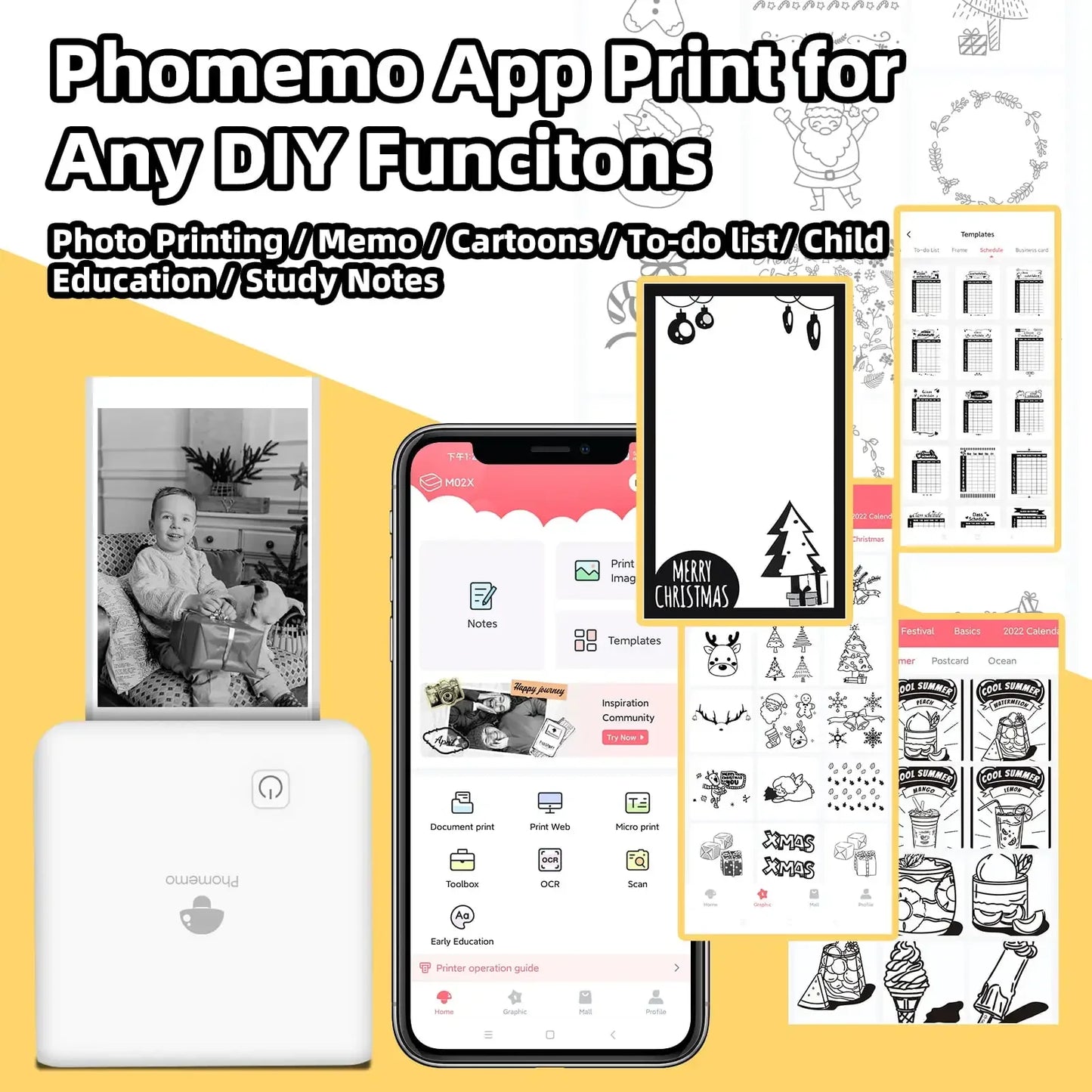 Phomemo M02 Pro Pocket Printer 300DPI Direct Thermal Bluetooth Portable Mini Printer For iOS Android For Study And Work