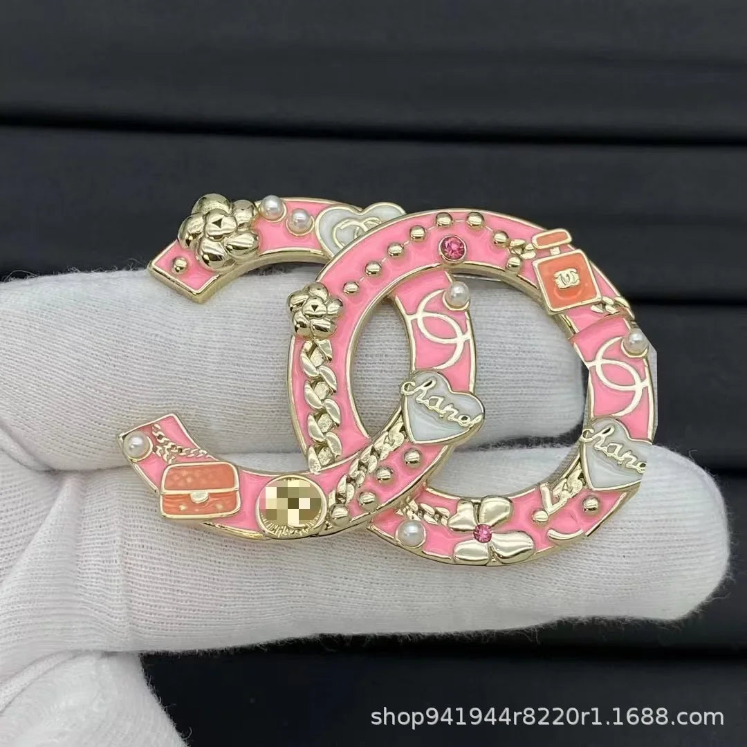 Diamond Encrusted Double Brooch With Pearl Accents Anti Light Pin Versatile Corsage For Men And Women