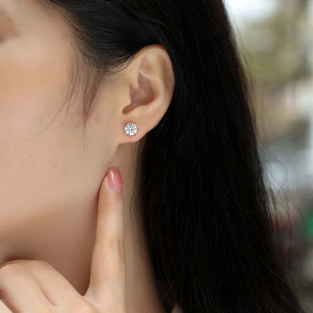 Moissanite Earrings 6 Prong Setting 925 Sterling Silver 18K Gold Plated D Color VVS Gift With GRA Certificate