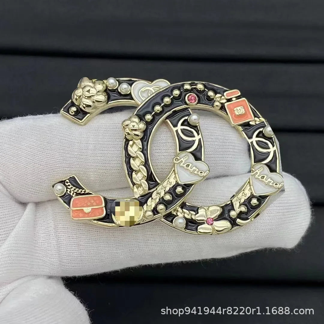 Diamond Encrusted Double Brooch With Pearl Accents Anti Light Pin Versatile Corsage For Men And Women