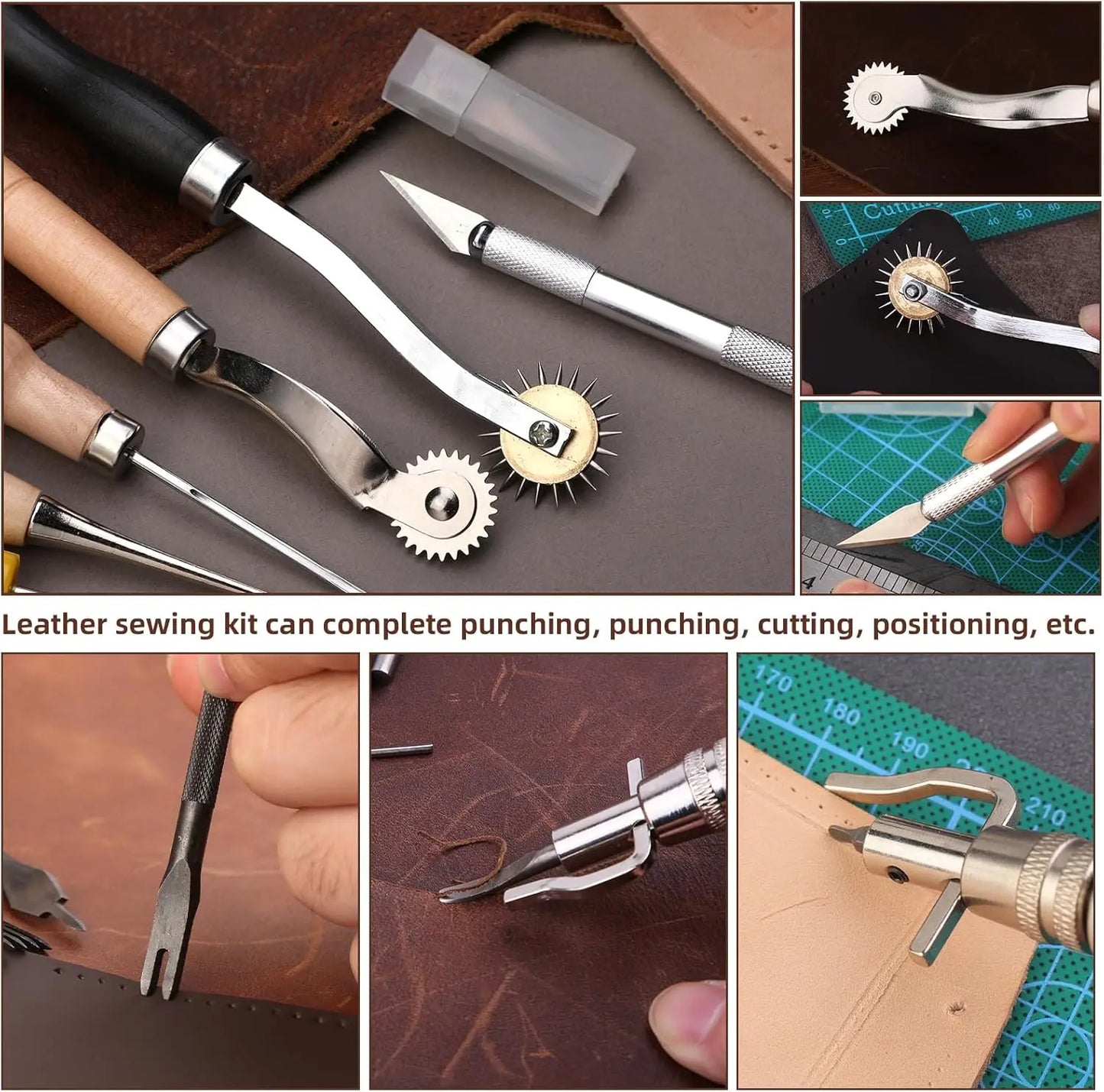 Leather Stitching Pony Clamp with Tools, DIY Leathercraft Repair Kit for Hand Sewing and Crafting