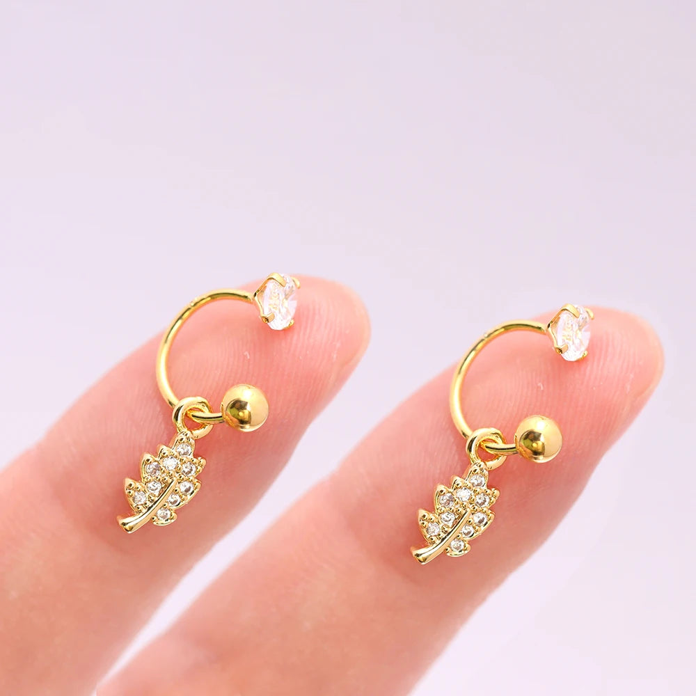 2PCS Stainless Steel Heart Cross Drop Earrings For Women Jewelry Set Helix Tragus Cartilage Daith Piercing