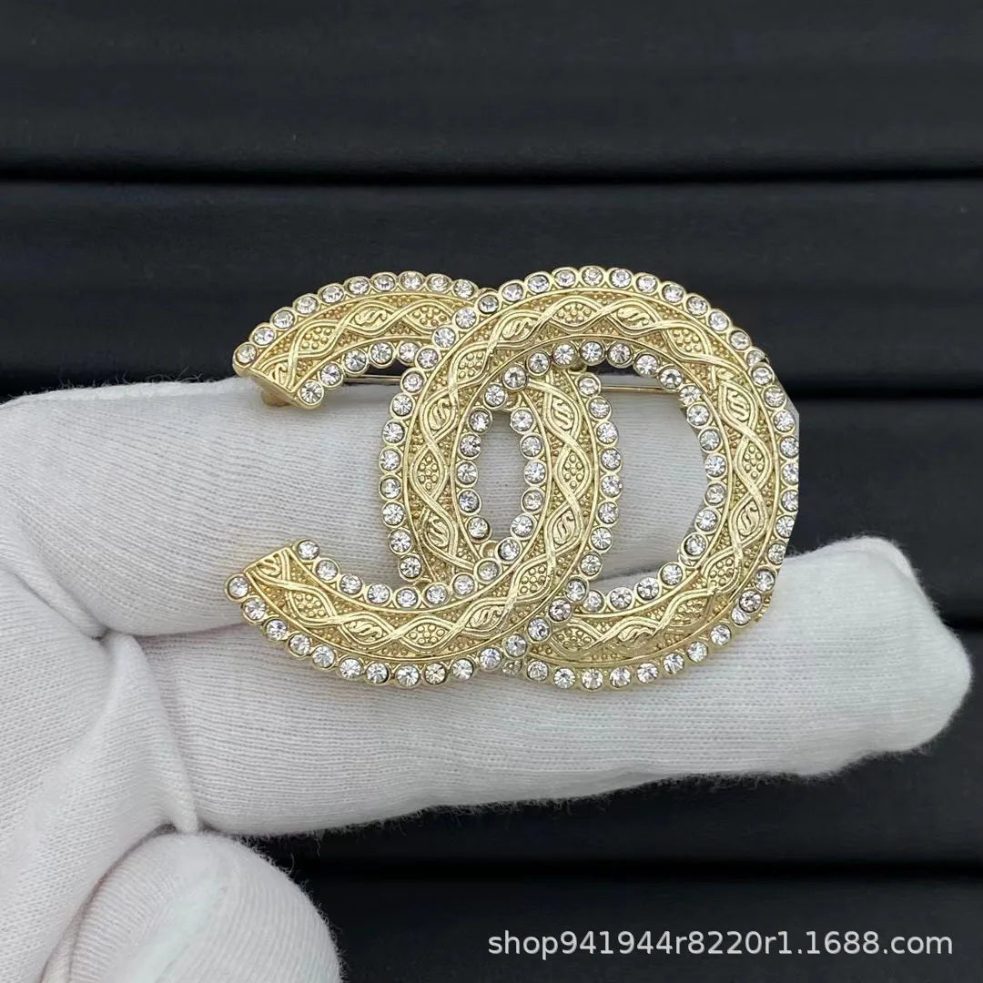 Diamond Encrusted Double Brooch With Pearl Accents Anti Light Pin Versatile Corsage For Men And Women
