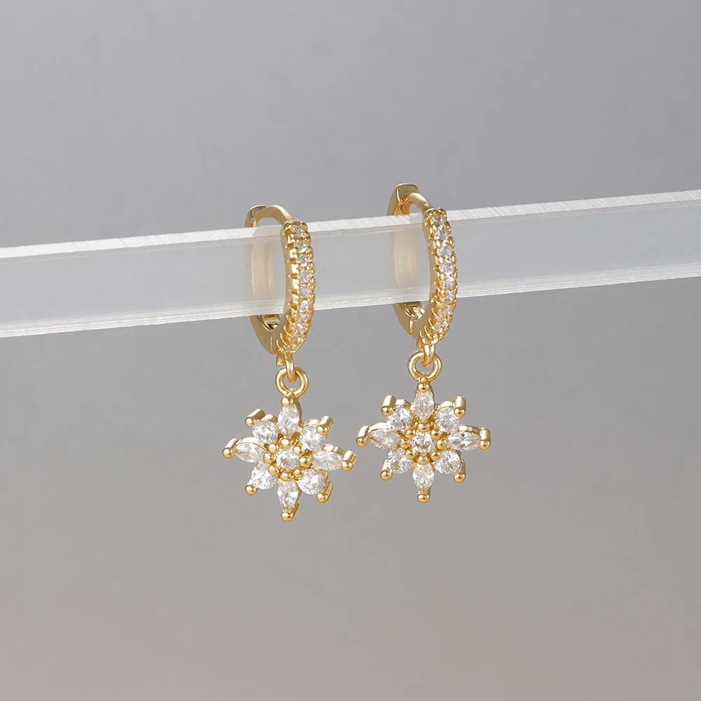 Stainless Steel Star Dangle Earrings For Women Zircon Sparkle Geometric Jewelry Fashion