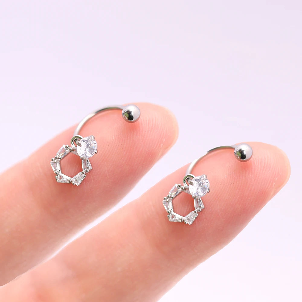 2PCS Stainless Steel Heart Cross Drop Earrings For Women Jewelry Set Helix Tragus Cartilage Daith Piercing