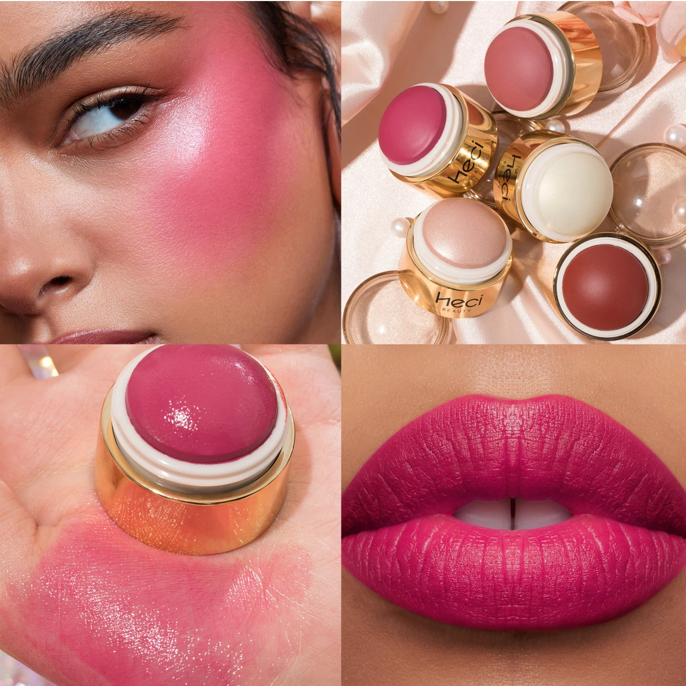 HECI Beauty Cream Blush Ball High Pigment Formula Semi Matte Finish Blendable Color Eyes Lips Cheeks Highlight Stick