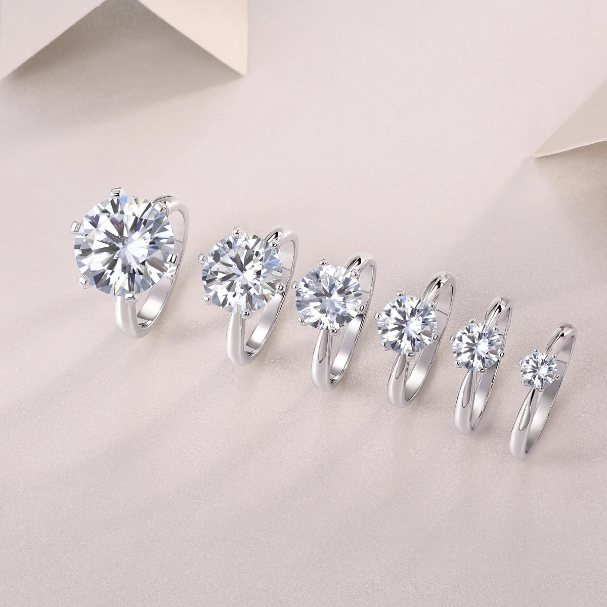 Jiuzuan Moissanite Ring Six Prong 1ct 2ct 3ct 925 Silver Plated 18K Gold Classic Engagement Ring