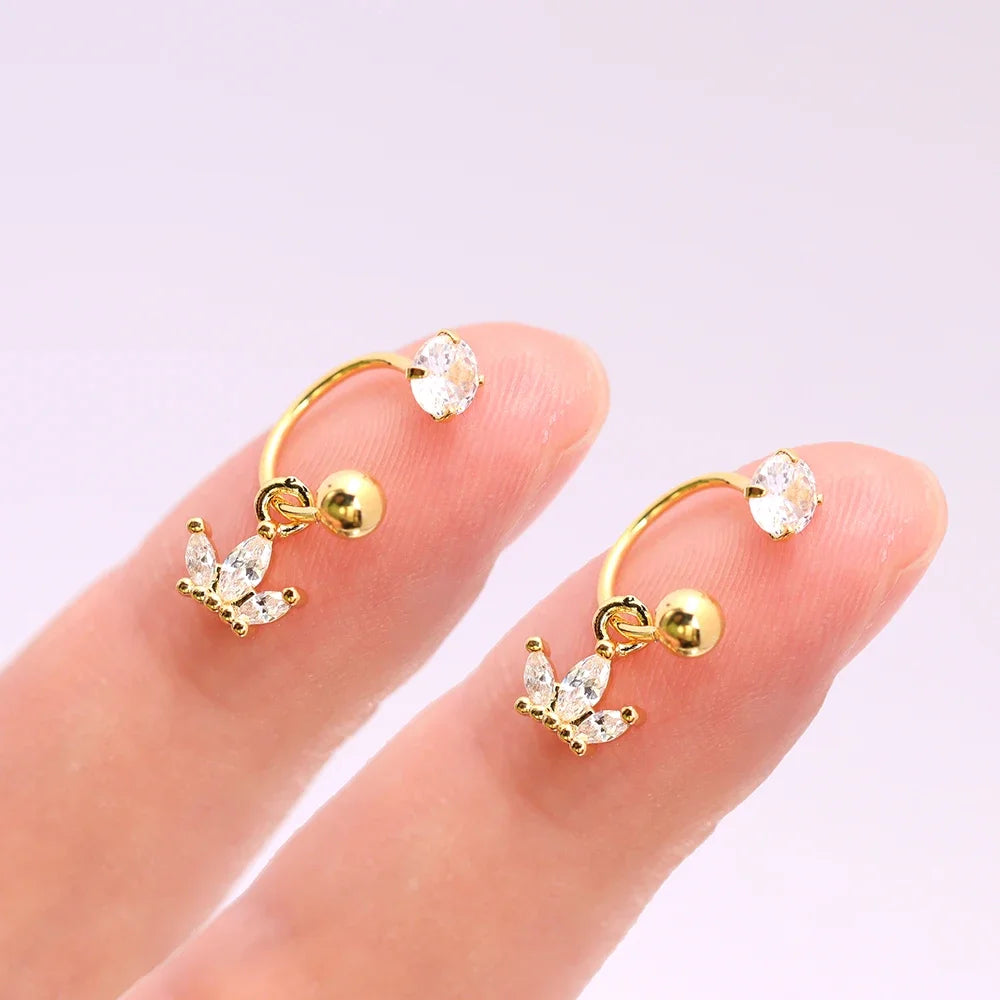 2PCS Stainless Steel Heart Cross Drop Earrings For Women Jewelry Set Helix Tragus Cartilage Daith Piercing