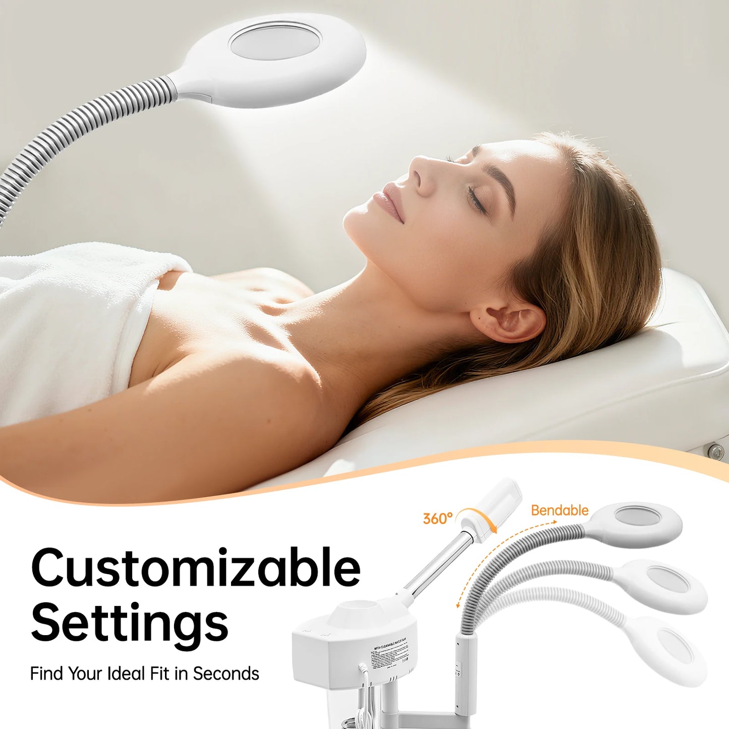 White Professional Facial Steamer,800W 110V 2-in-1 Facial Steamer Beauty Tool, Single Tube Facial Steamer for Skin Care