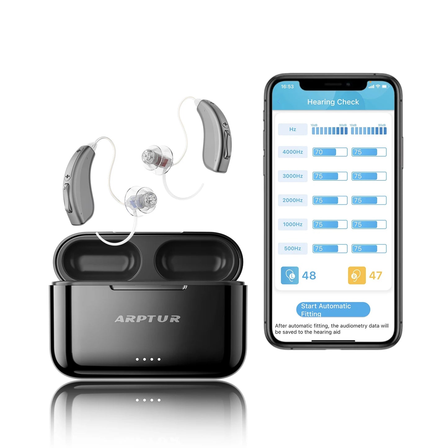 Bluetooth Hearing Aids For Seniors Rechargeable Noise Cancelling App Controlled RIC With Dual Microphones