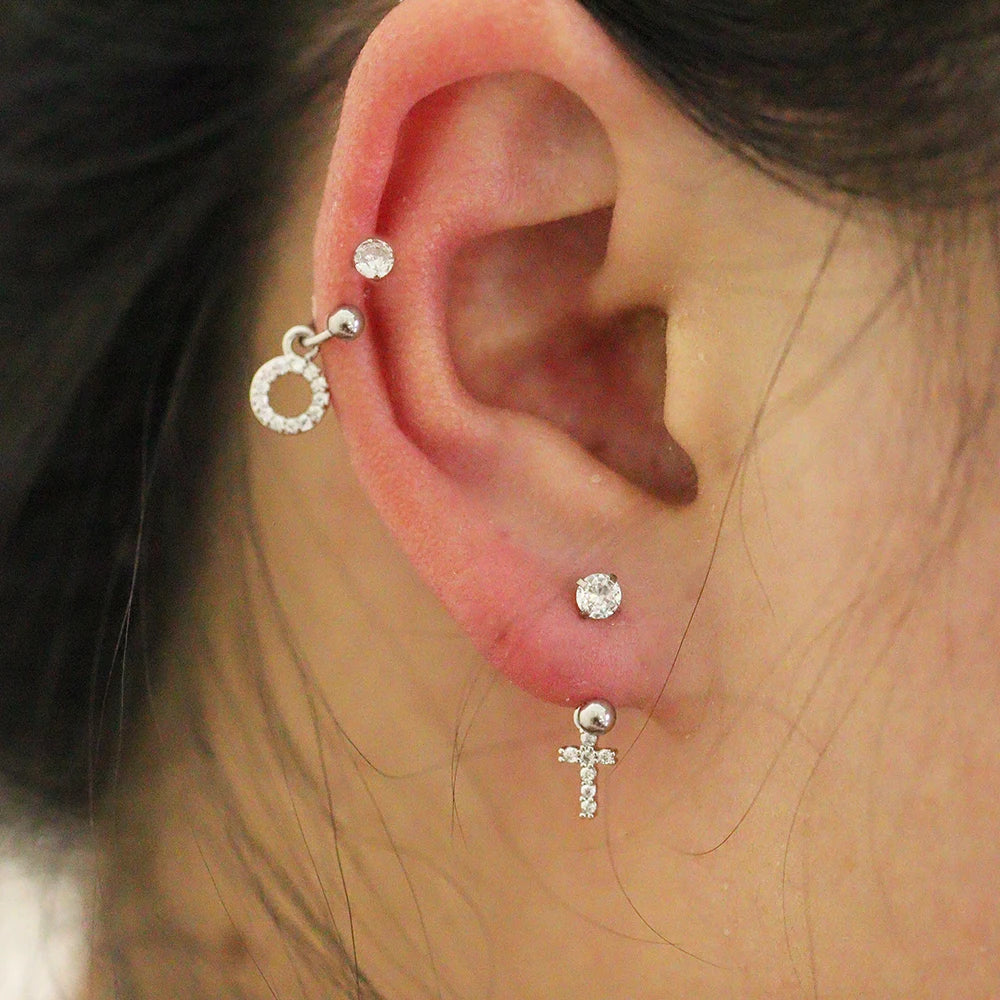 2PCS Stainless Steel Heart Cross Drop Earrings For Women Jewelry Set Helix Tragus Cartilage Daith Piercing