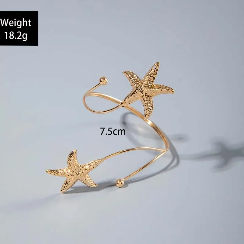Fashion Metal Starfish Cuff Bracelet For Women Gold Color Geometric Punk Style Open Adjustable Arm Jewelry