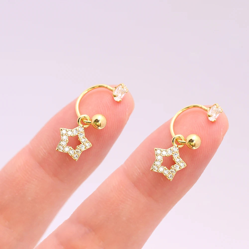 2PCS Stainless Steel Heart Cross Drop Earrings For Women Jewelry Set Helix Tragus Cartilage Daith Piercing