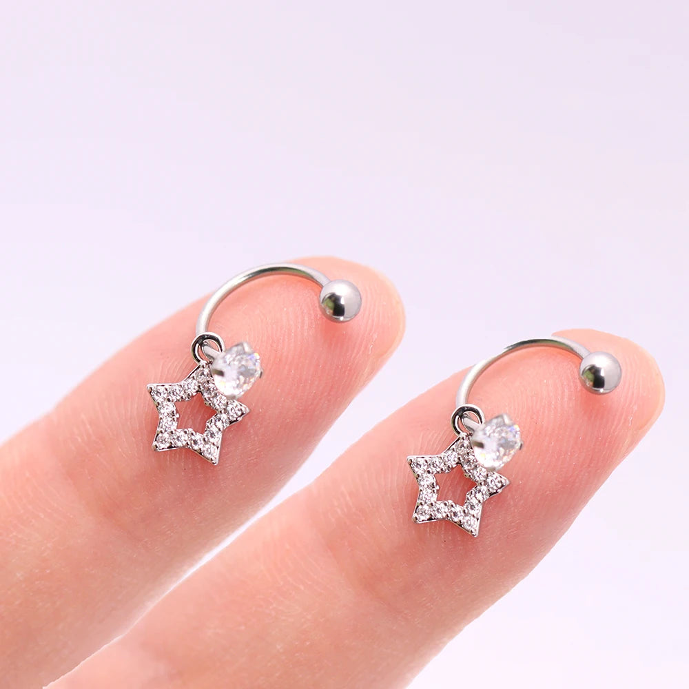 2PCS Stainless Steel Heart Cross Drop Earrings For Women Jewelry Set Helix Tragus Cartilage Daith Piercing