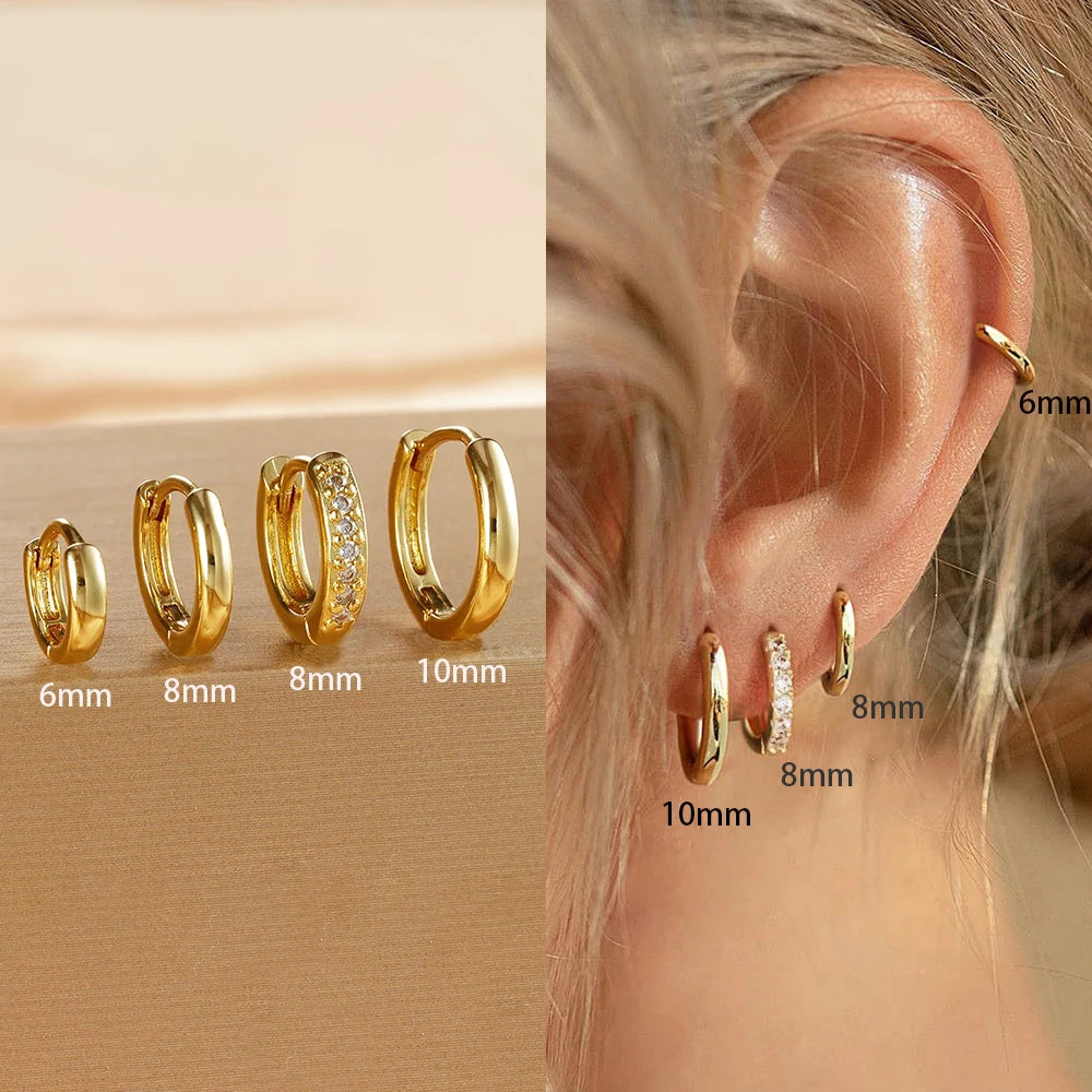 4Pcs Set Stainless Steel Huggie Minimal Hoop Earrings 6mm 8mm 10mm Crystal Zirconia Helix Tragus Cartilage Earrings
