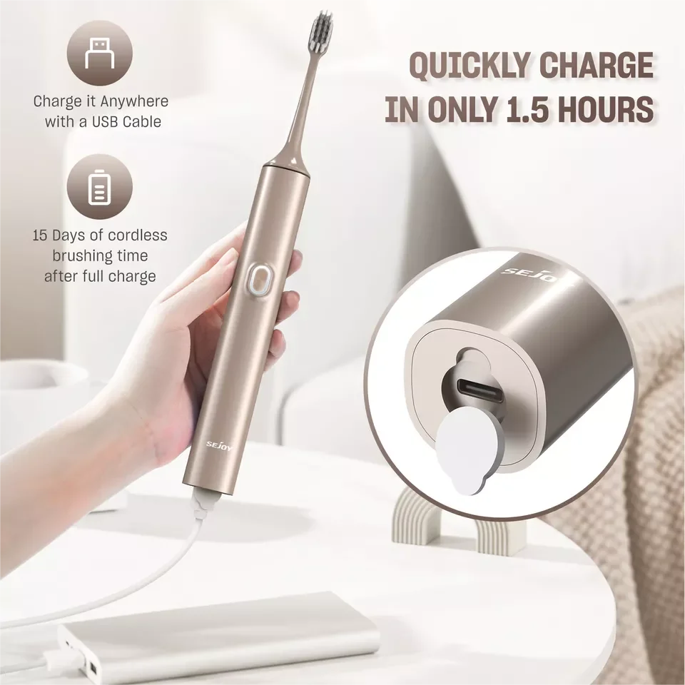 SEJOY Electric Toothbrush with 8 Brush Heads for Adults Rechargeable Toothbrush
