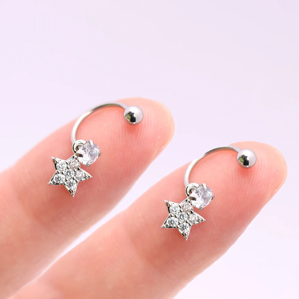 2PCS Stainless Steel Heart Cross Drop Earrings For Women Jewelry Set Helix Tragus Cartilage Daith Piercing