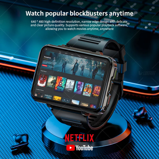 LOKMAT APPLLP 5 MAX Android Watch Phone Square Big Screen Wifi 4G Calls Smartwatches Dual Camera with Flashlight Gaming Watch