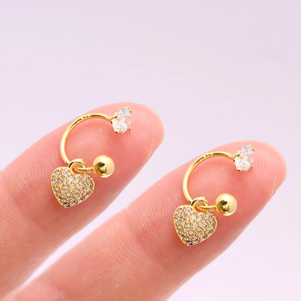 2PCS Stainless Steel Heart Cross Drop Earrings For Women Jewelry Set Helix Tragus Cartilage Daith Piercing