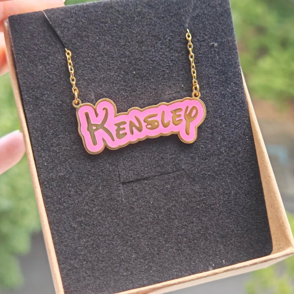 LeeChee Cute Font Custom Name Necklace Colorful Enamel Stainless Steel Pendant Gift For Girls