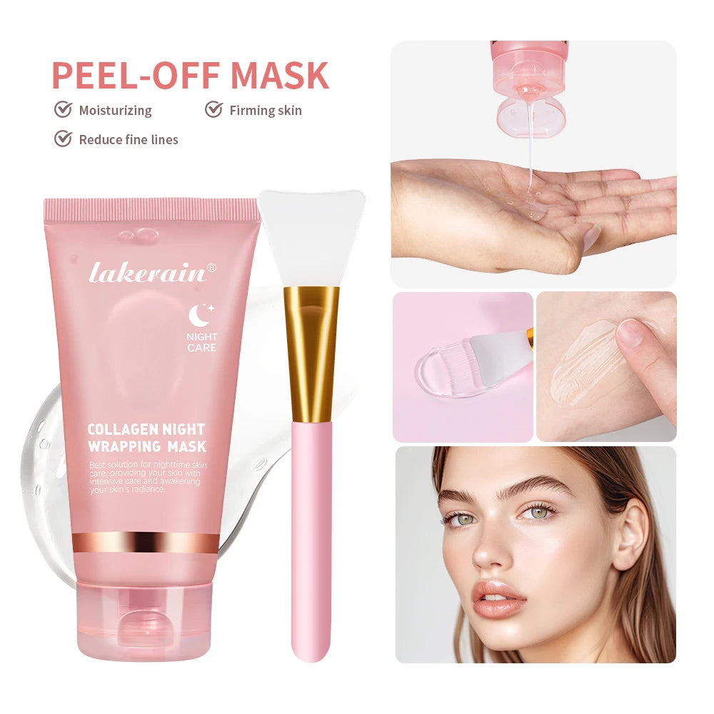 Collagen Overnight Peel Off Facial Mask Set Korean Night Wrapping Mask for Hydration and Skin Tightening Radiance
