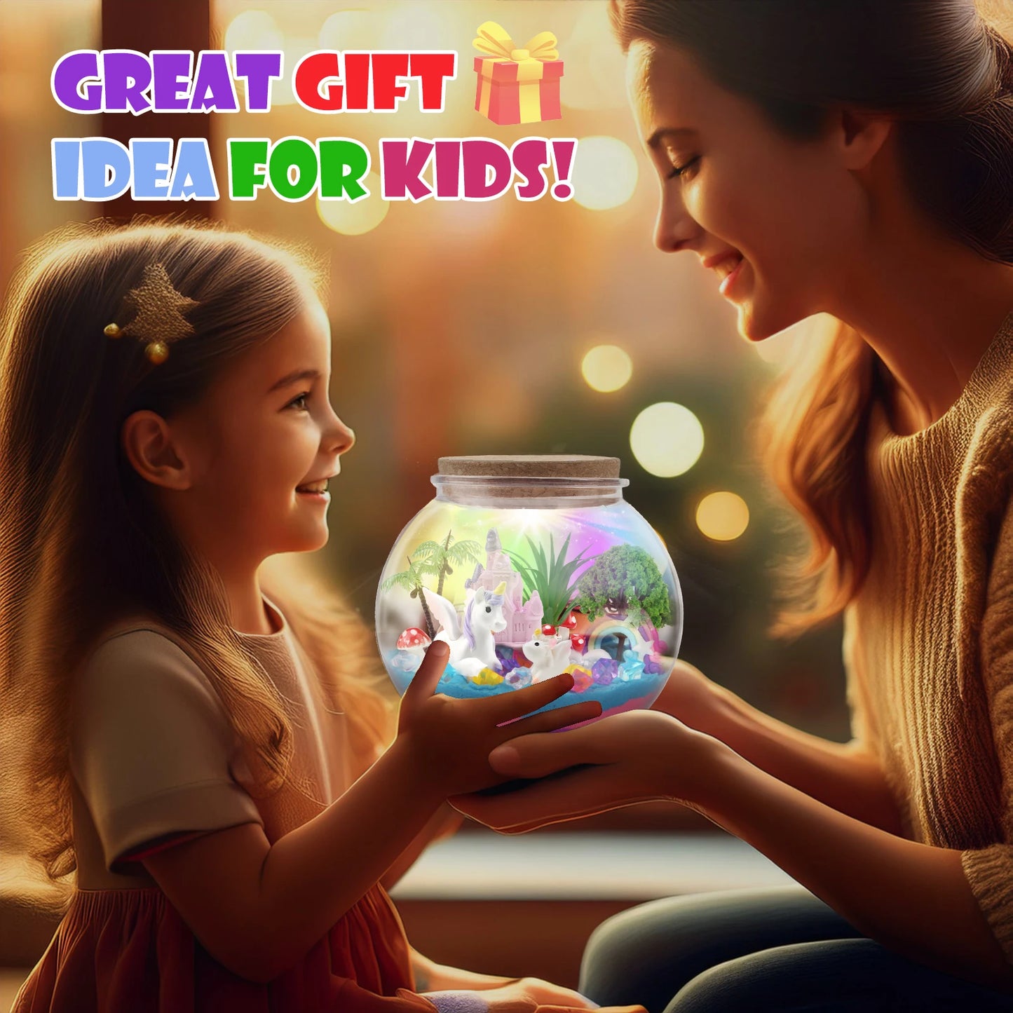 DIY Unicorn Terrarium Fairy Garden Craft Kit With Remote Timing Coloured Lights For Girls Gift