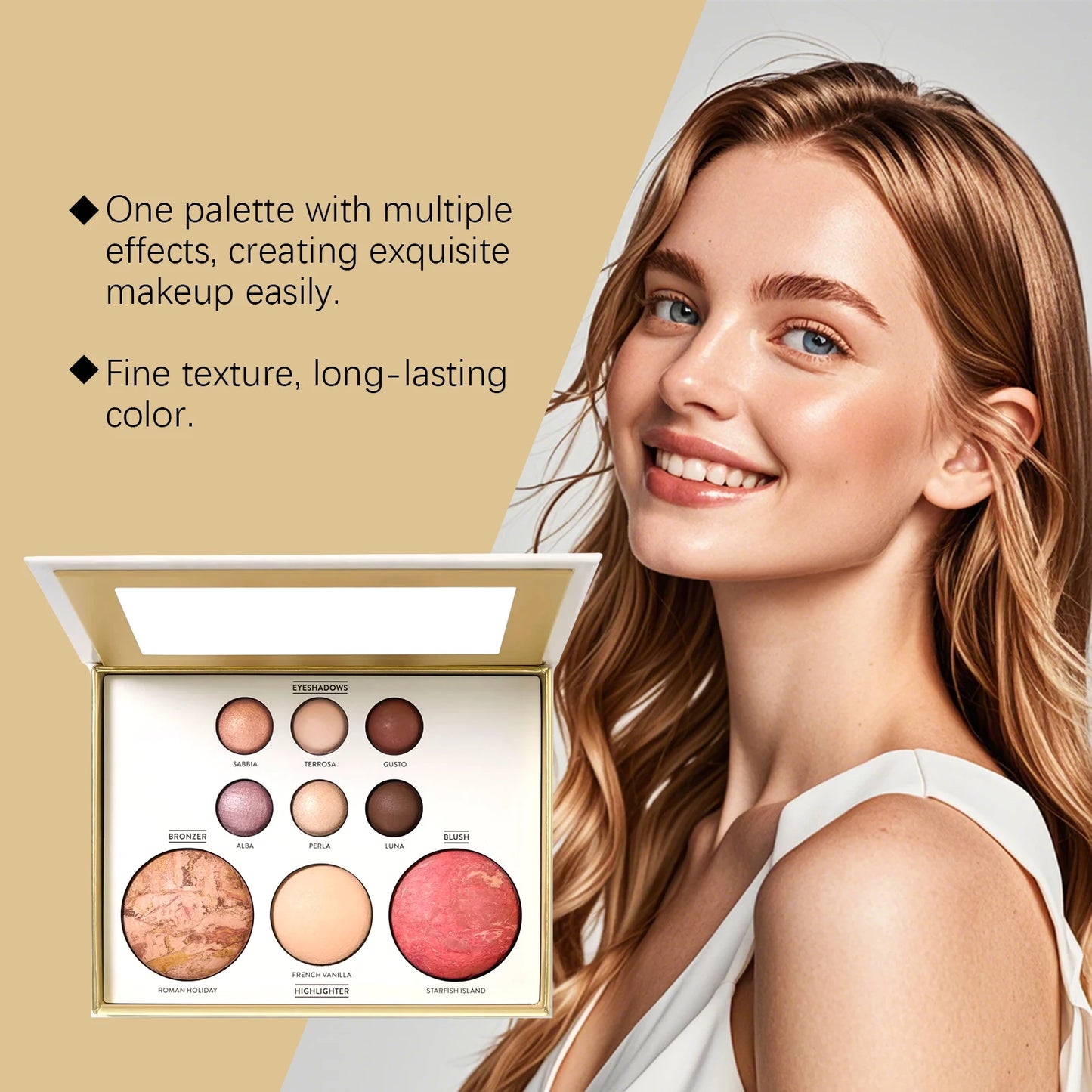 All In One Gilded Makeup Palette With Eyeshadows Blush Highlighter And Contour For Daily And Party US Skin Tones