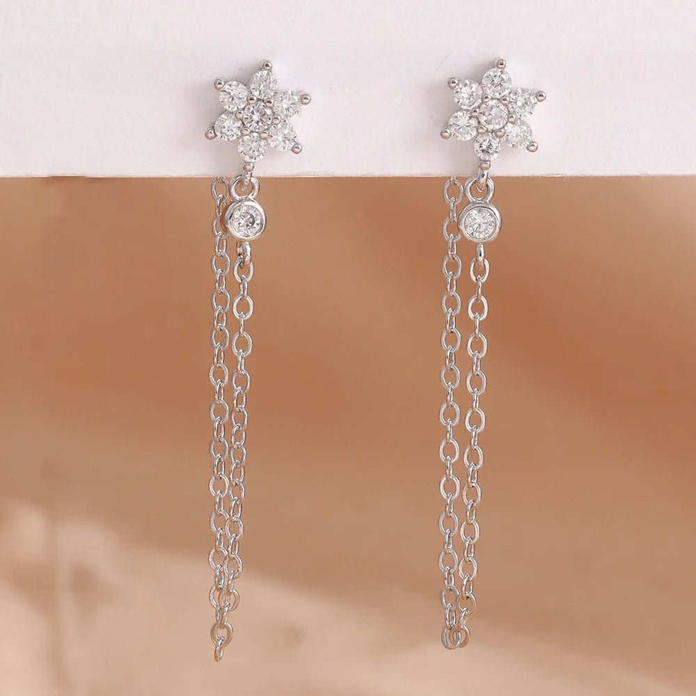 Stainless Steel Star Dangle Earrings For Women Zircon Sparkle Geometric Jewelry Fashion