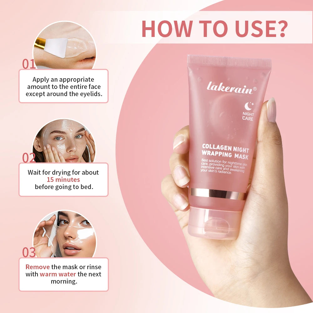 Collagen Overnight Peel Off Facial Mask Set Korean Night Wrapping Mask for Hydration and Skin Tightening Radiance