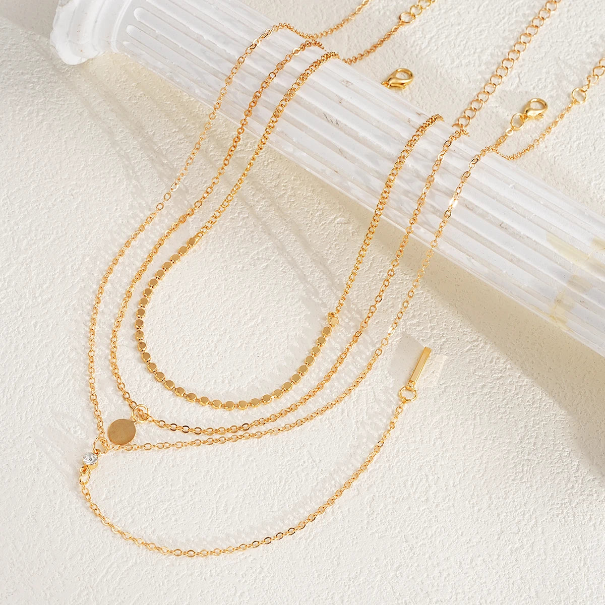 Three Piece Set Multi Layer Round Disco Coin Chain Necklace Trio For Women Gold Pendant Necklaces Trendy Party Jewelry