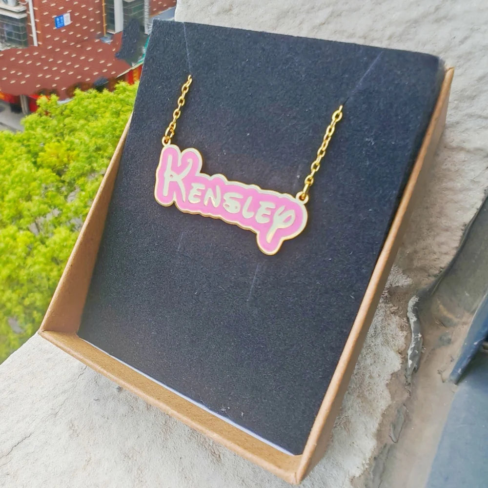 LeeChee Cute Font Custom Name Necklace Colorful Enamel Stainless Steel Pendant Gift For Girls