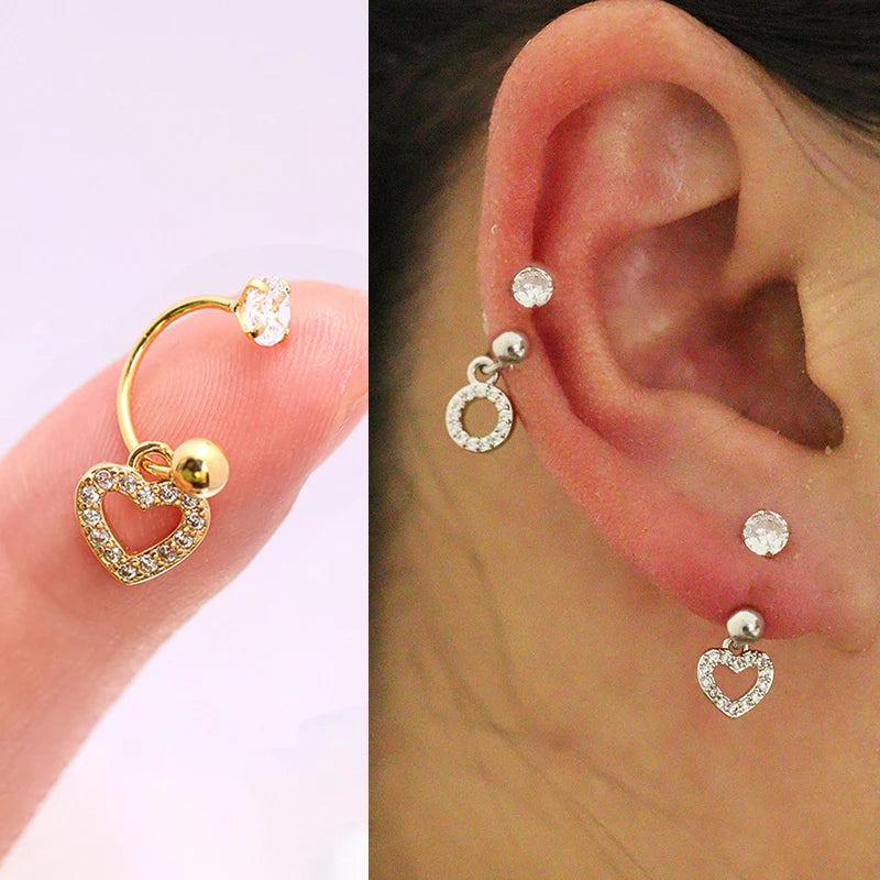 2PCS Stainless Steel Heart Cross Drop Earrings For Women Jewelry Set Helix Tragus Cartilage Daith Piercing