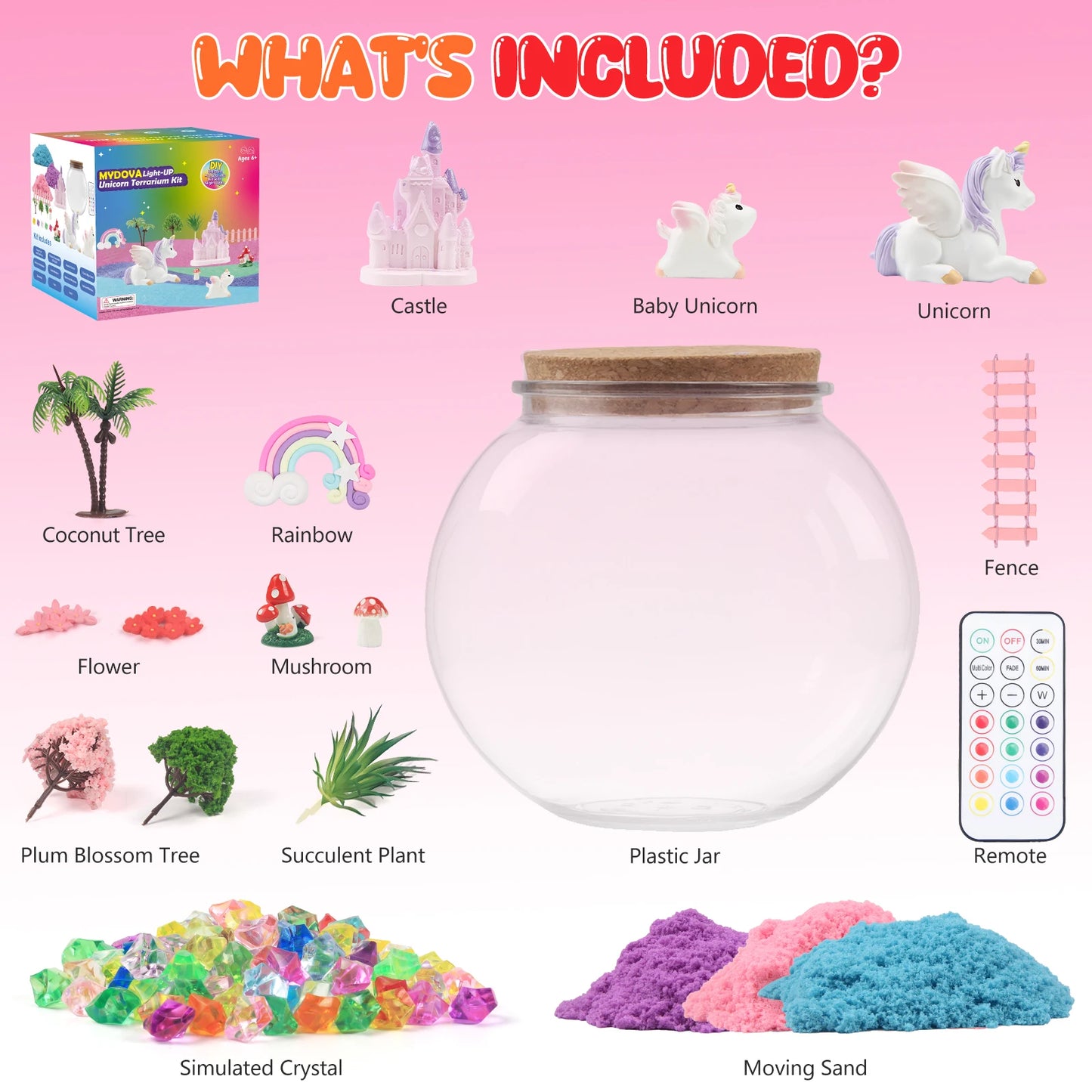 DIY Unicorn Terrarium Fairy Garden Craft Kit With Remote Timing Coloured Lights For Girls Gift