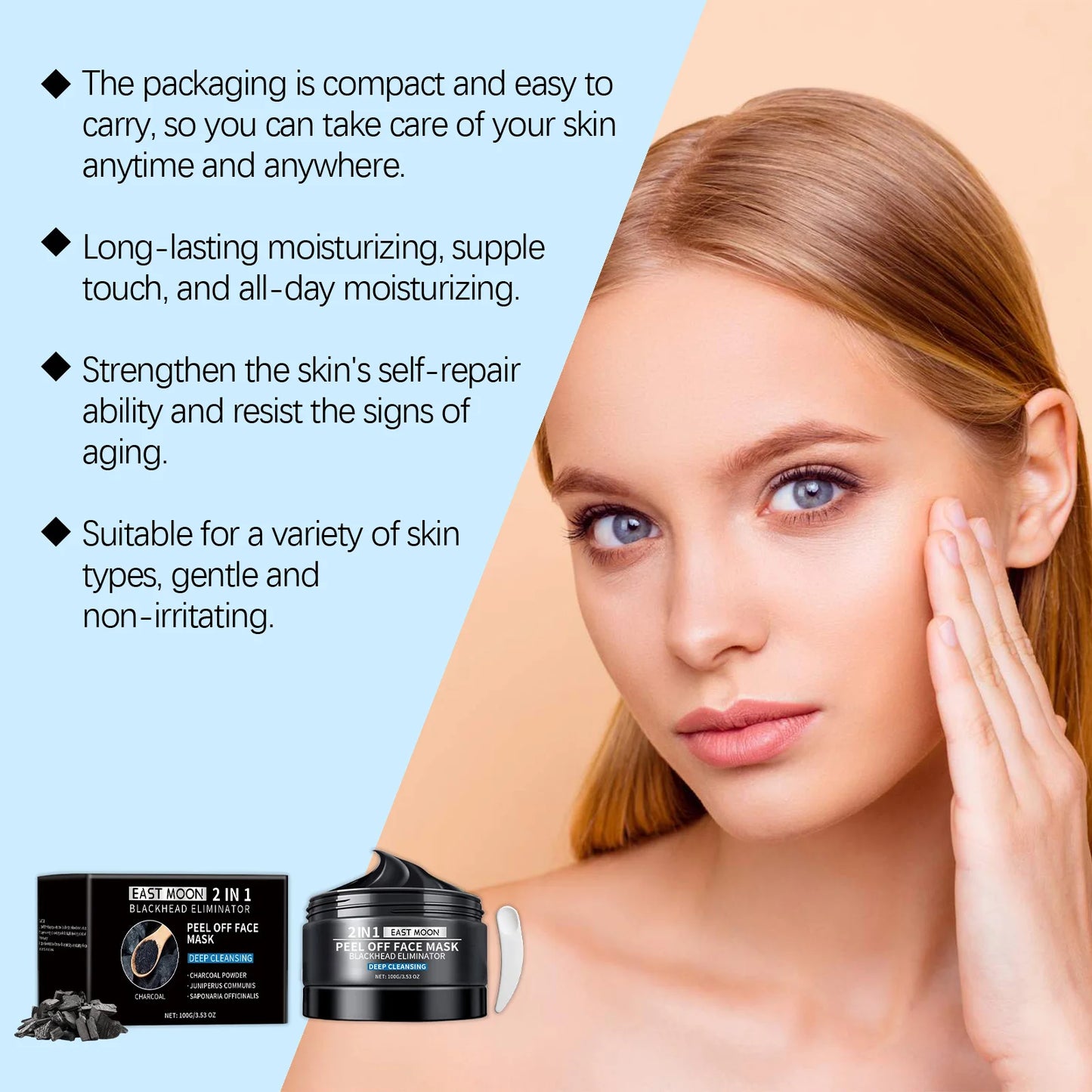 East Moon Bamboo Charcoal Mud Mask For All Skin Types Gentle Exfoliating Blackhead Care Hydrating Revitalizing Facial