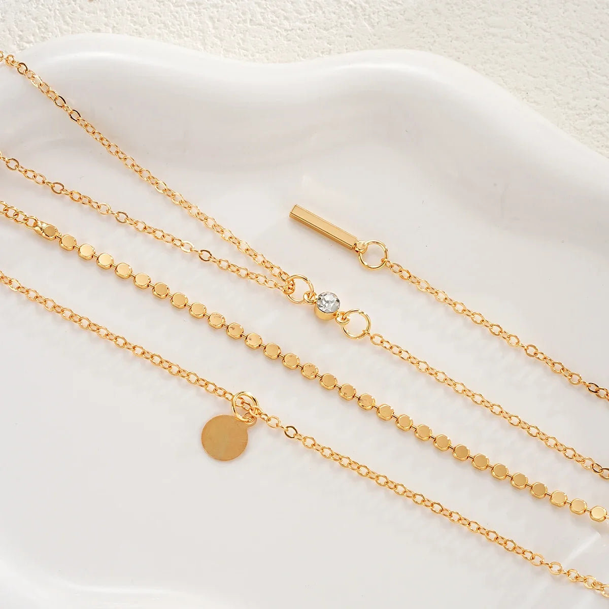 Three Piece Set Multi Layer Round Disco Coin Chain Necklace Trio For Women Gold Pendant Necklaces Trendy Party Jewelry