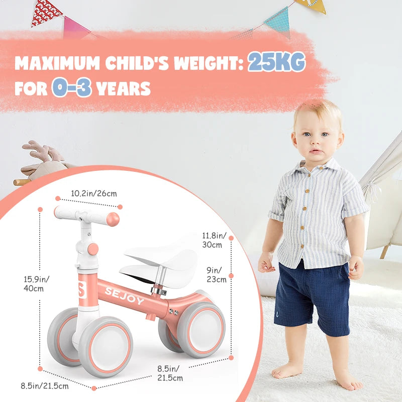 Sejoy Baby Balance Bike 4 Wheels For 10 To 36 Months Unisex Toddler First Bike Gift